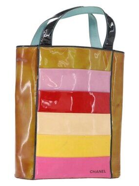 CHANEL Hand Bag Patent leather Multicolor Gold CC Auth 161025